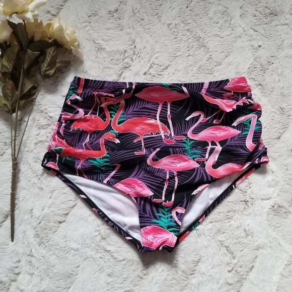 ✨️CL Pink Flamingo High Waisted Bikini Swim Bottoms S - Picture 1 of 7